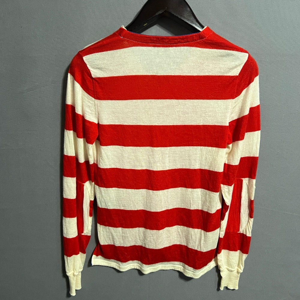 Burberry London Womens Red Cream Striped V-Neck Knit Sweater Made in Italy M - Picture 6 of 6